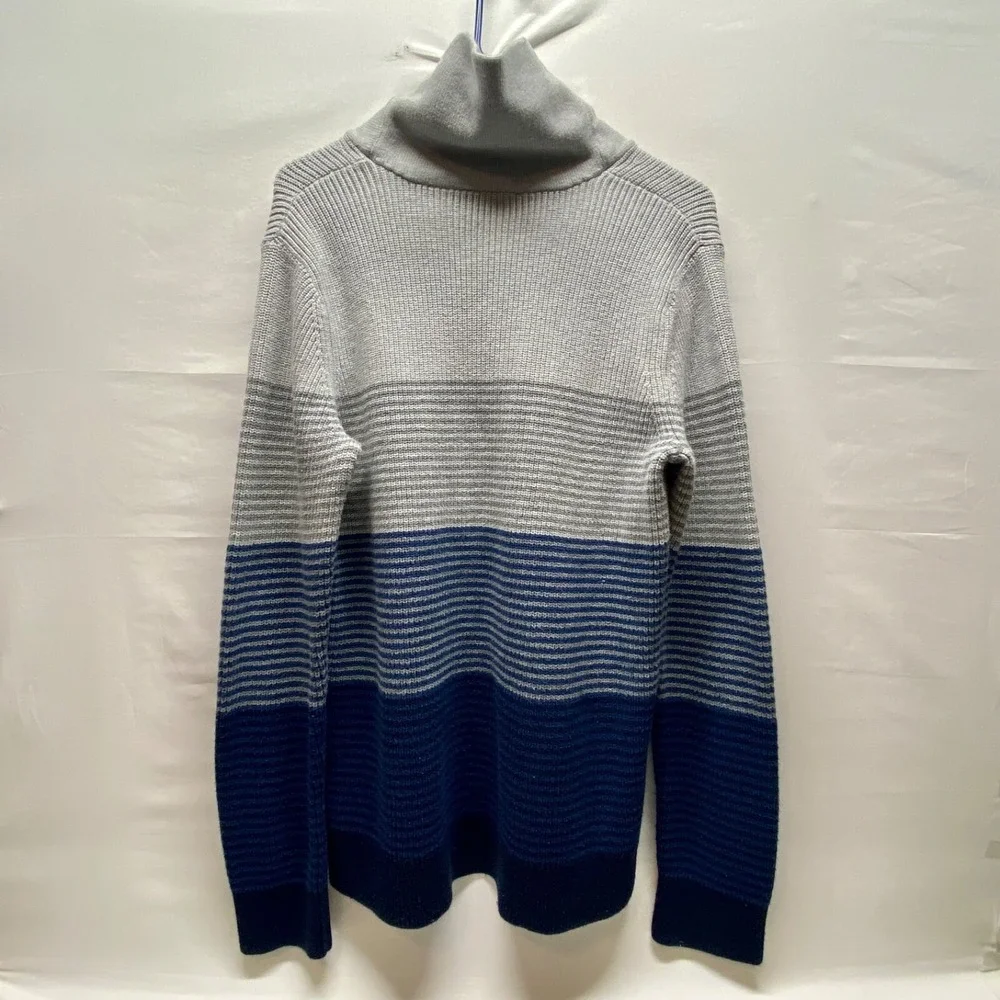 Express Sweater Men's XL Blue Grey Strip Shawl Neck Cotton Blend Stretch EUC